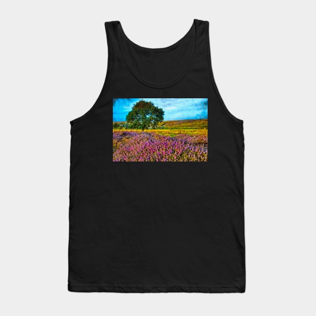 Painterly Moorland Heather Landscape Art Tank Top by MartynUK